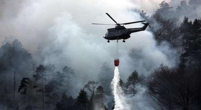 Огнеборци се опитват да потушат пламъците на голям пожар в германския национален
