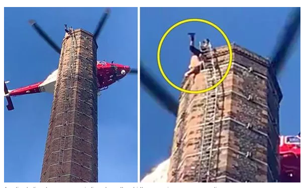 Мъж се заклещи на висок комин в град Карлайл в