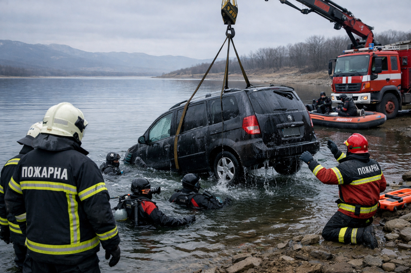 Спасители водолази и пожарникари вадиха миниван от язовир Огоста край