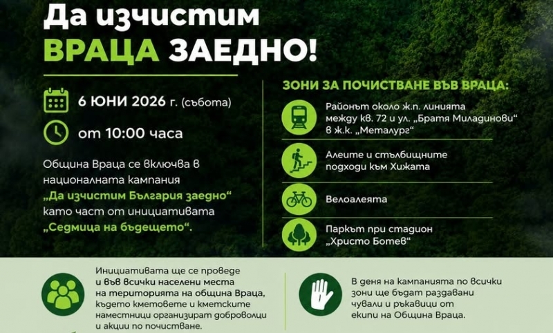 На 6 юни събота от 10 00 часа Община Враца