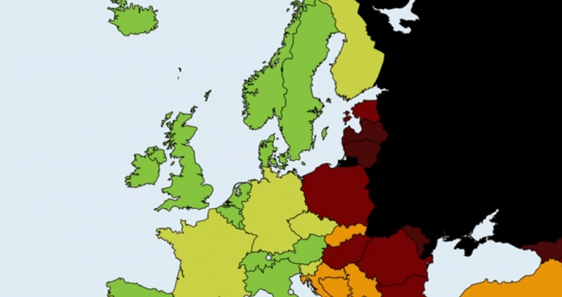 Тази карта показва процента на мъжете които умират преди да