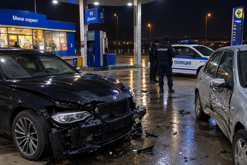 С балон в устата и газ до ламарината! Дрогиран шофьор блъсна БМВ на бензиностанция във Видин