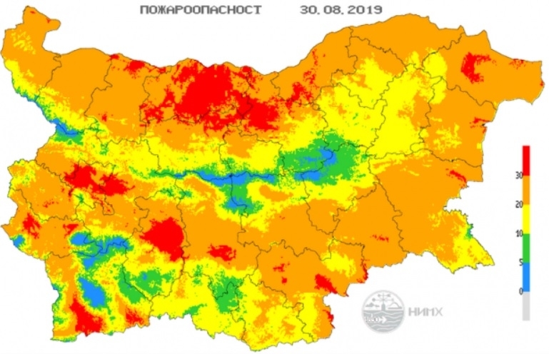 Екстремален индекс за пожароопасност е в сила на места в 18 области