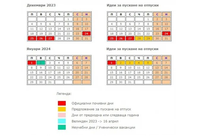 Вижте подробен график на почивните дни по Коледа и Нова година, ето ...