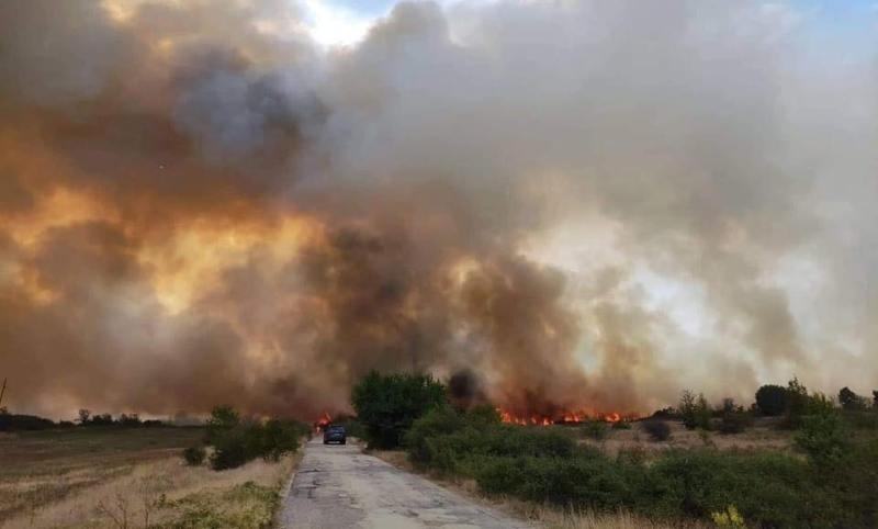 Заради силните пориви на вятъра пламъците от пожара в птицекомбинат