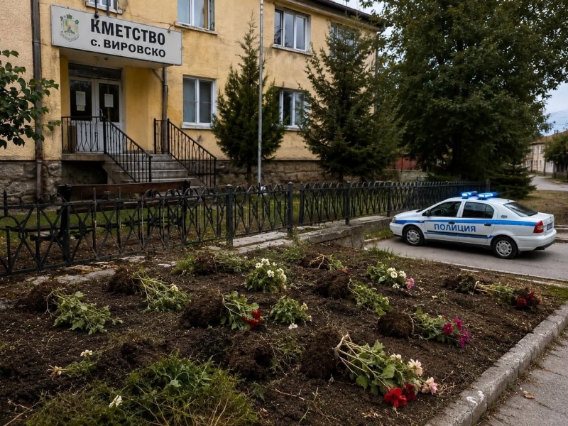Вандал е изкоренил прясно насадени растения пред сградата на кметството
