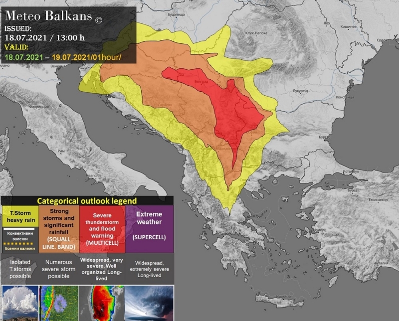 Meteo Balkans с предупреждение: До часове Северозападна България ще бъде ударена от гръмотевична буря и градушка колкото орех /схема/