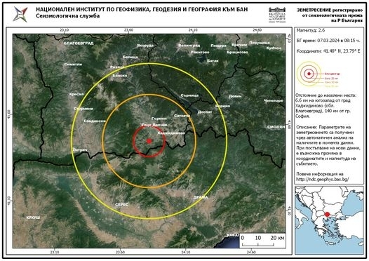 Земетресение с магнитуд 2 6 по Рихтер е регистрирано тази сутрин