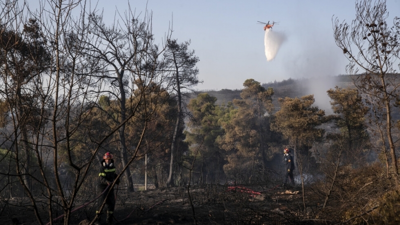 Голям пожар избухна северно от Атина Бяха унищожени къщи гаражи
