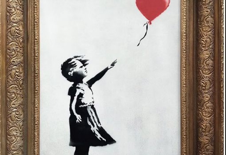 Творбата на британския художник Банкси Момиче с балон се самоунищожи