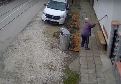 Възрастна жена напада с железни прътове и мотика съседите си