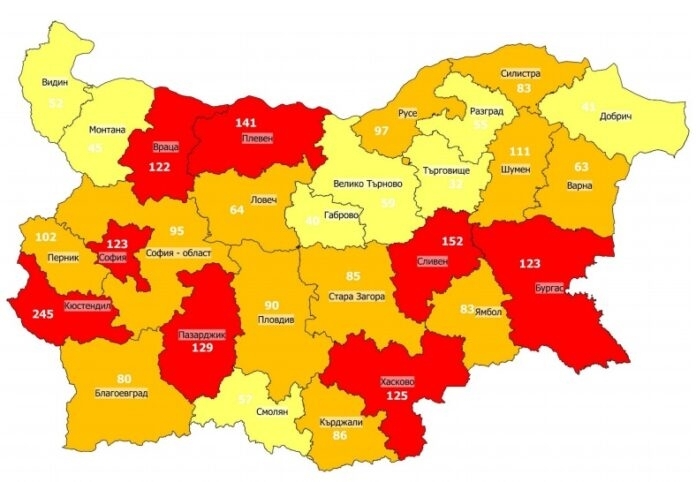 Монтана остава в жълтата зона по брой заразени с коронавирус