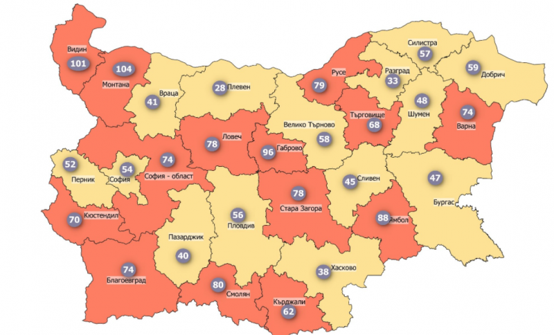 Под 120 100 000 души е заболеваемостта от коронавирус в област