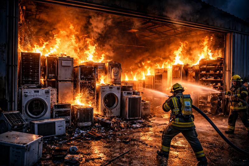 Голям пожар е бушувал посред нощ в сервиз за ремонт