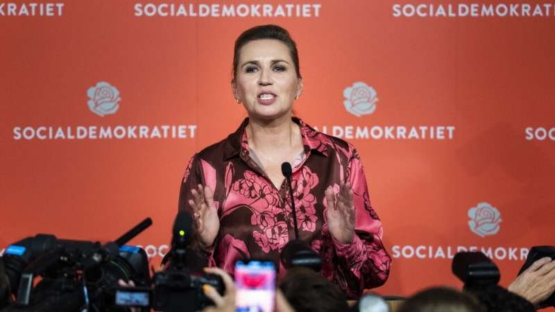 Датската министър председателка Мете Фредериксен чиято социалдемократическа партия спечели вчера с