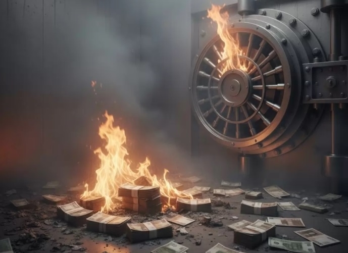 Около 30 000 лева се самозапалиха и изгоряха в касата