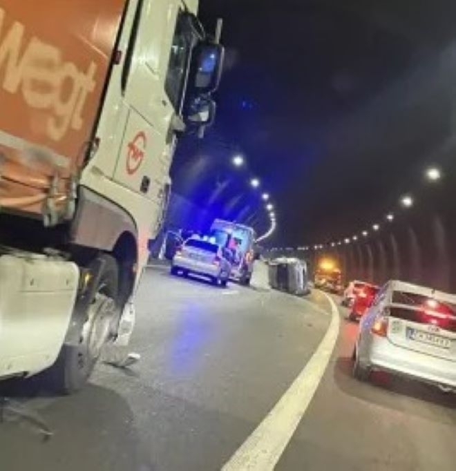 Кола се обърна в тунел Витиня след удар с микробус