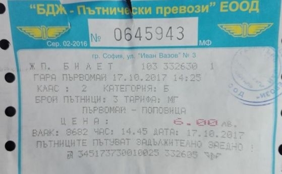 БДЖ издава безплатни билети на хора с увреждания срещу удостоверение за инвалидност, валидно за периода на пътуване