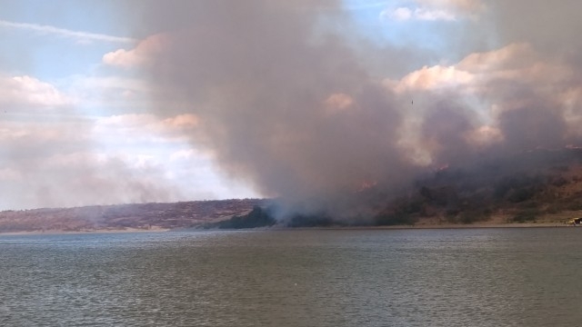 Голям пожар е обхванал гората край яз Брягово сигнализира зрител
