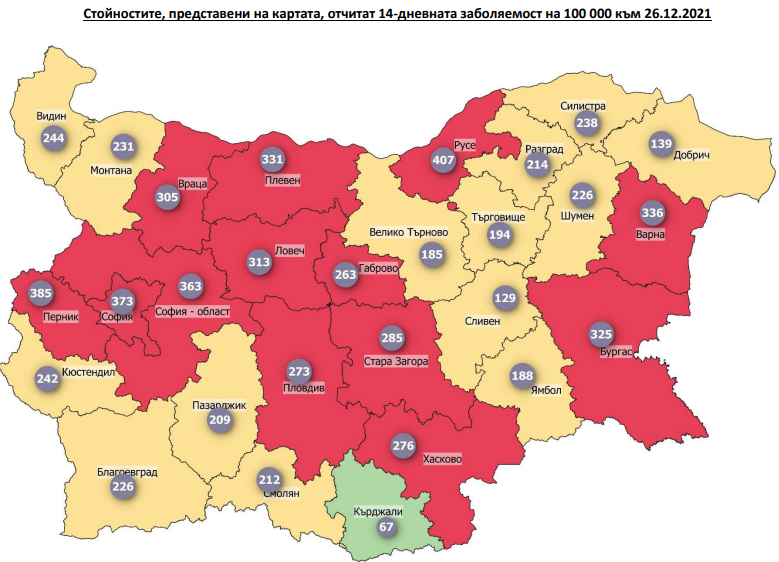 Нито една област в страната не се намира в тъмночервената