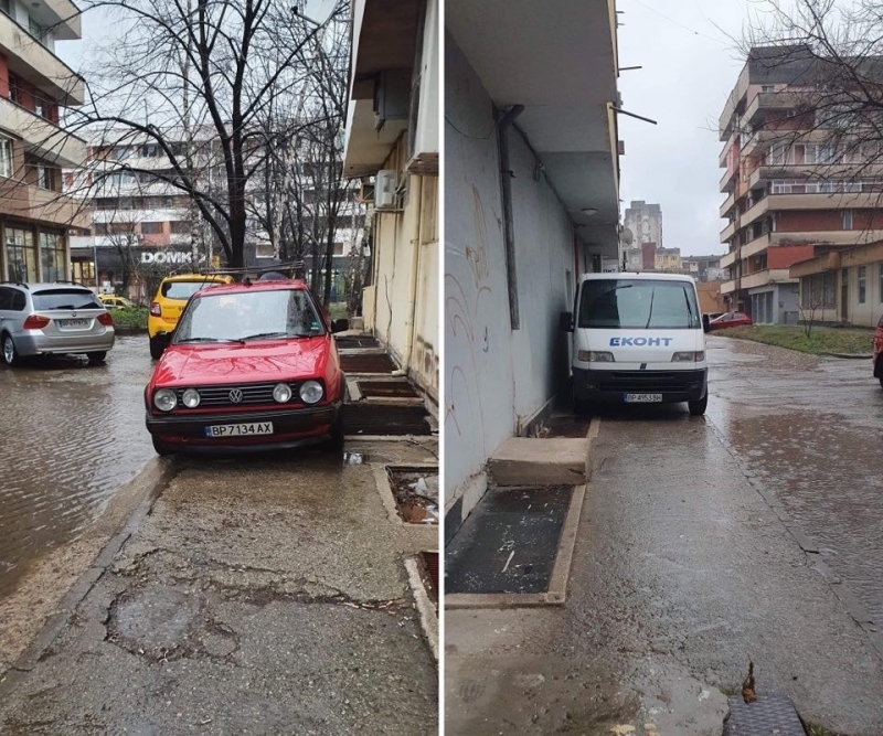 Кола и фирмен бус затапват тротоари в центъра на Враца