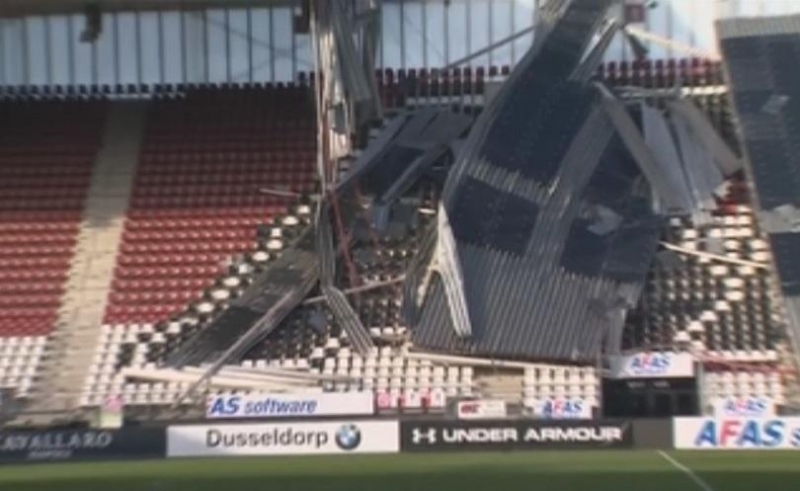 Ураганен вятър причини големи щети на стадиона на холандския футболен