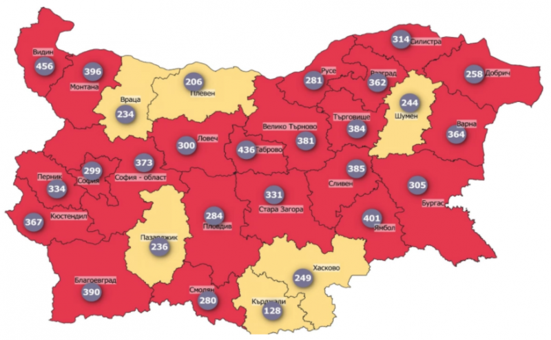 Двайсет и две области в страната са в червена зона