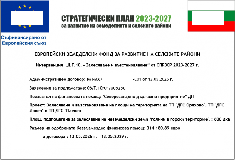 СЗДП стартира проект за залесяване и възстановяване на 600 дка горски територии в областите Ловеч, Плевен и Враца