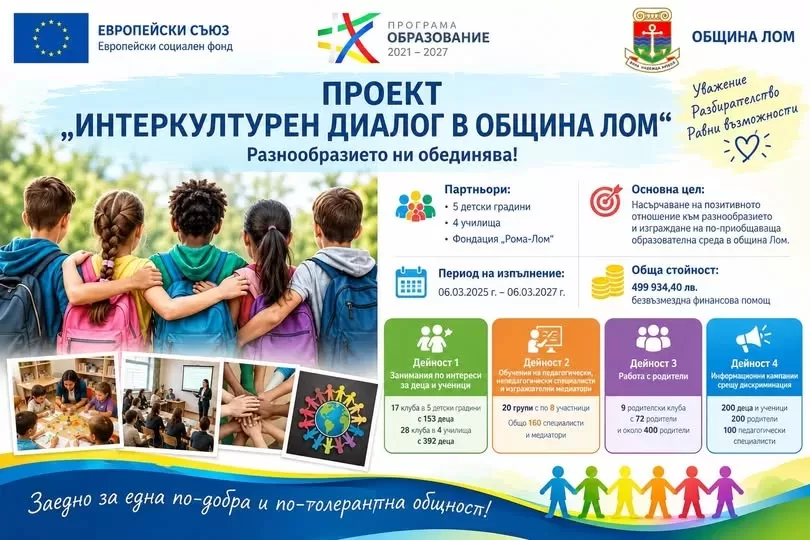 Близо 400 деца и ученици от Лом се включиха в проект за интеркултурно образование за половин милион лева
