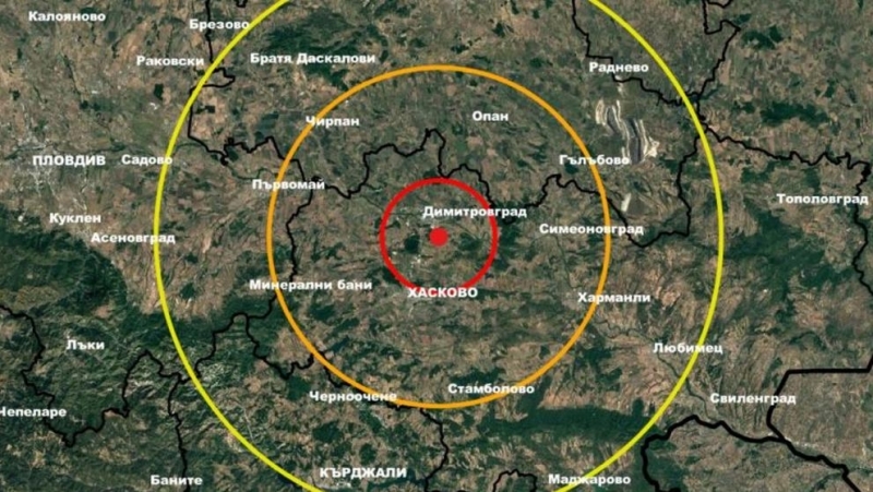 Земетресение с магнитуд 2 5 по Рихтер е регистрирано в района на град Димитровград и Хасково По