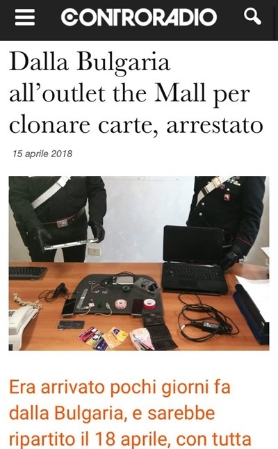 39 годишен българин беше арестуван до Флоренция за клониране на кредитни