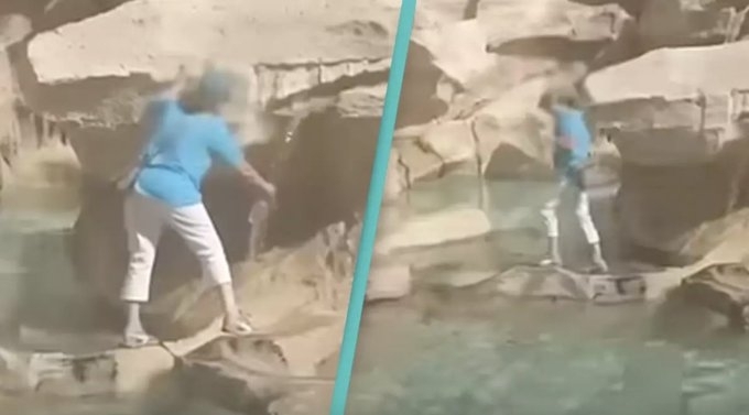 Туристка се покатери върху емблематичния фонтан Ди Треви в Рим