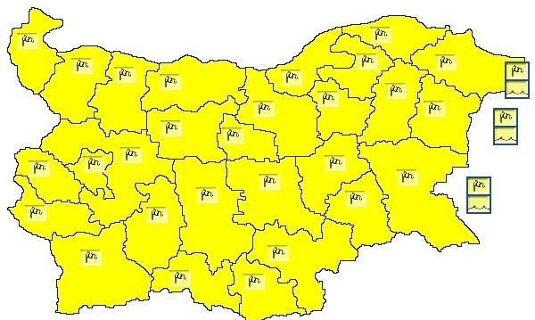 Жълт код за силен вятър е обявен в цялата страна
