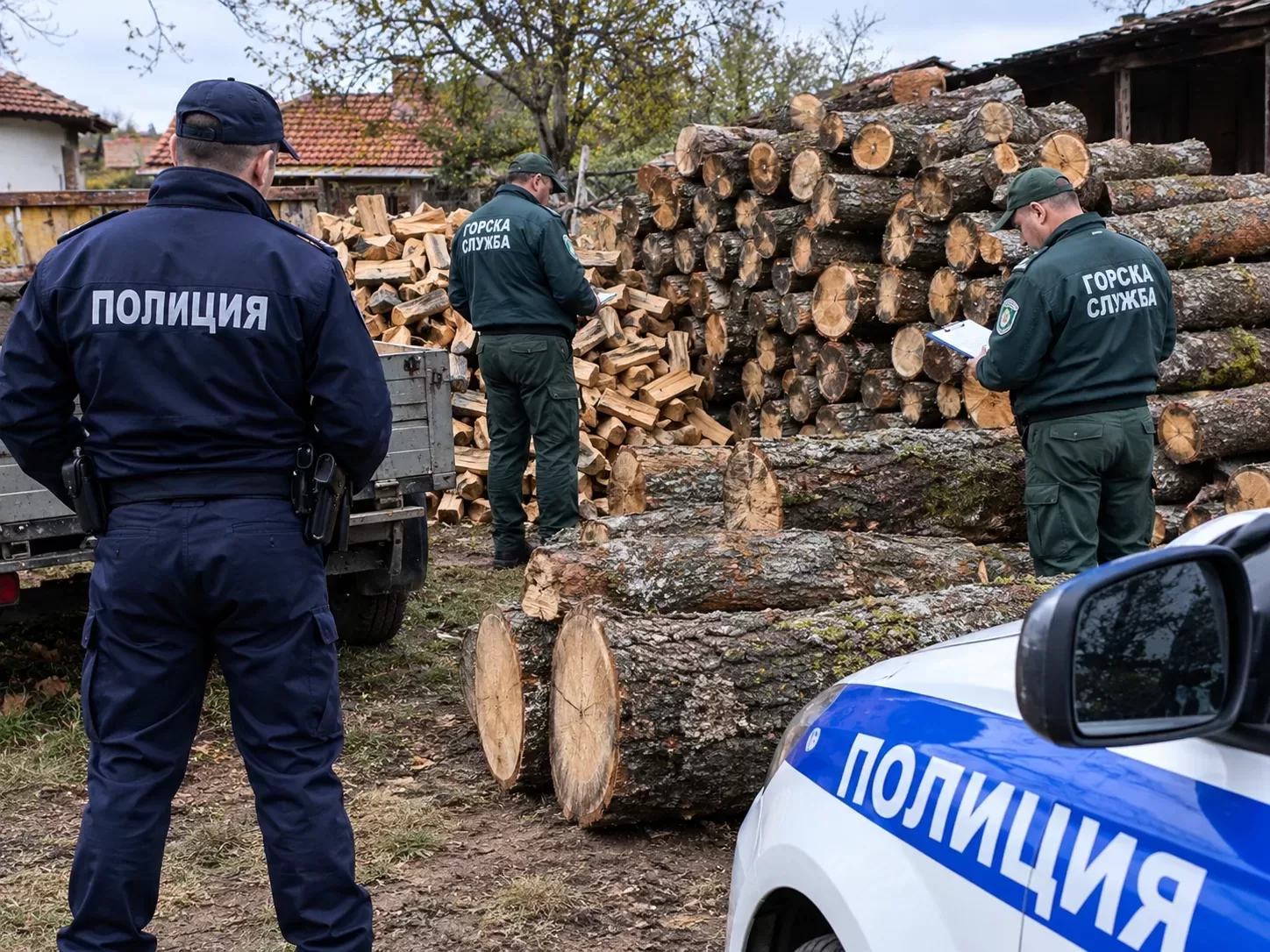 Спецакция „Незаконен дърводобив“: Полицаи и горски намериха 18 кубика цер и дъб на 3 адреса във Видинско